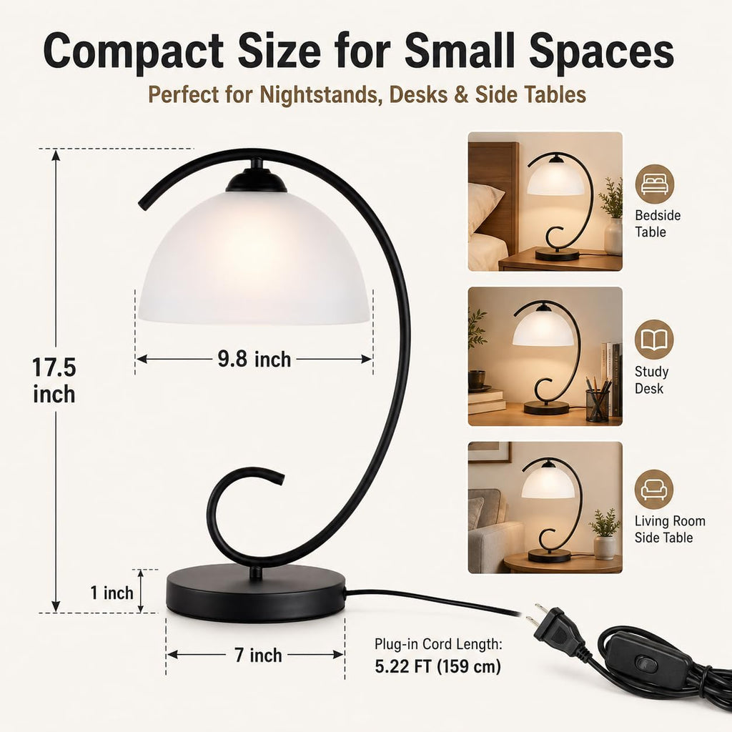 17.5" Sand Black Frosted Glass Dome Bedside Table Lamp