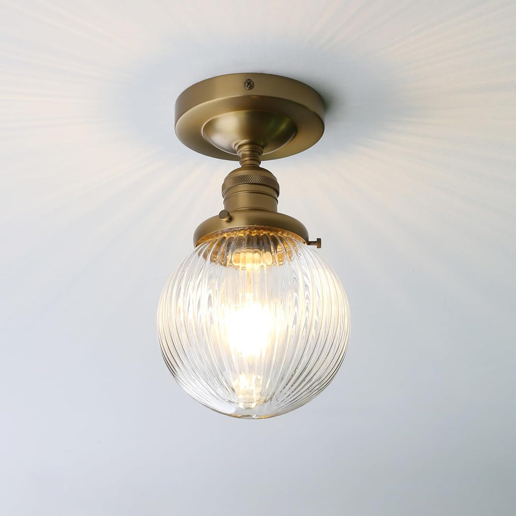 Striped Globe Glass Semi Flush Light
