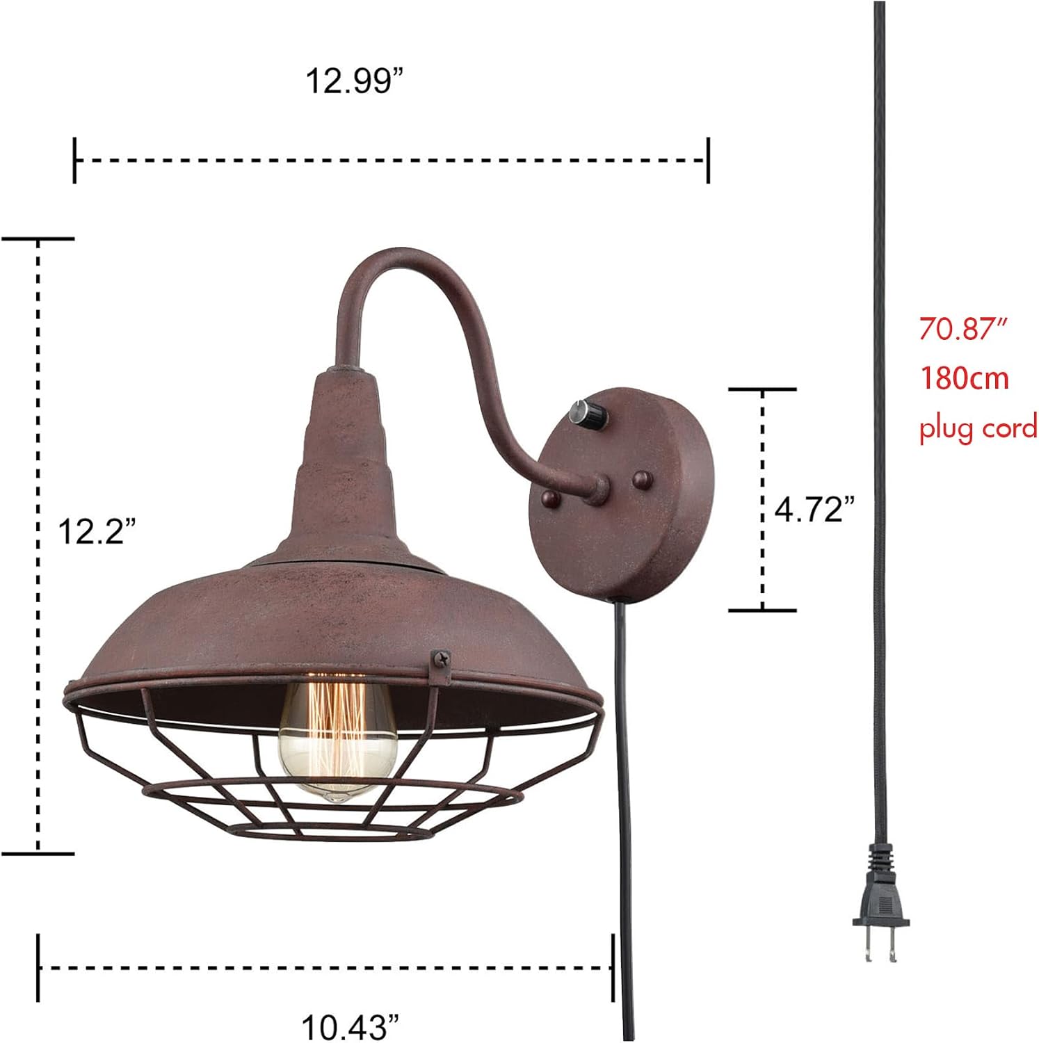 Dimmable Cage Gooseneck Plug-In Wall Sconce