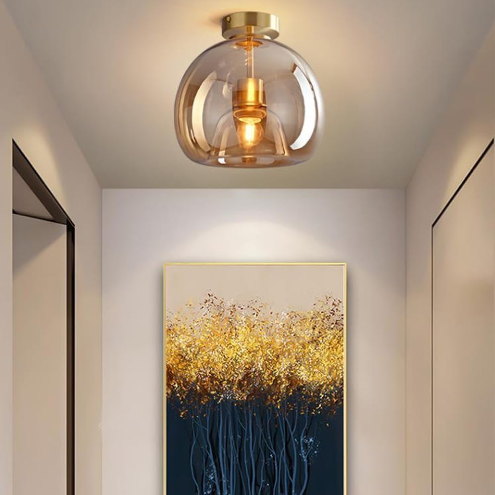 Amber Smoke Glass Globe Semi Flush Light