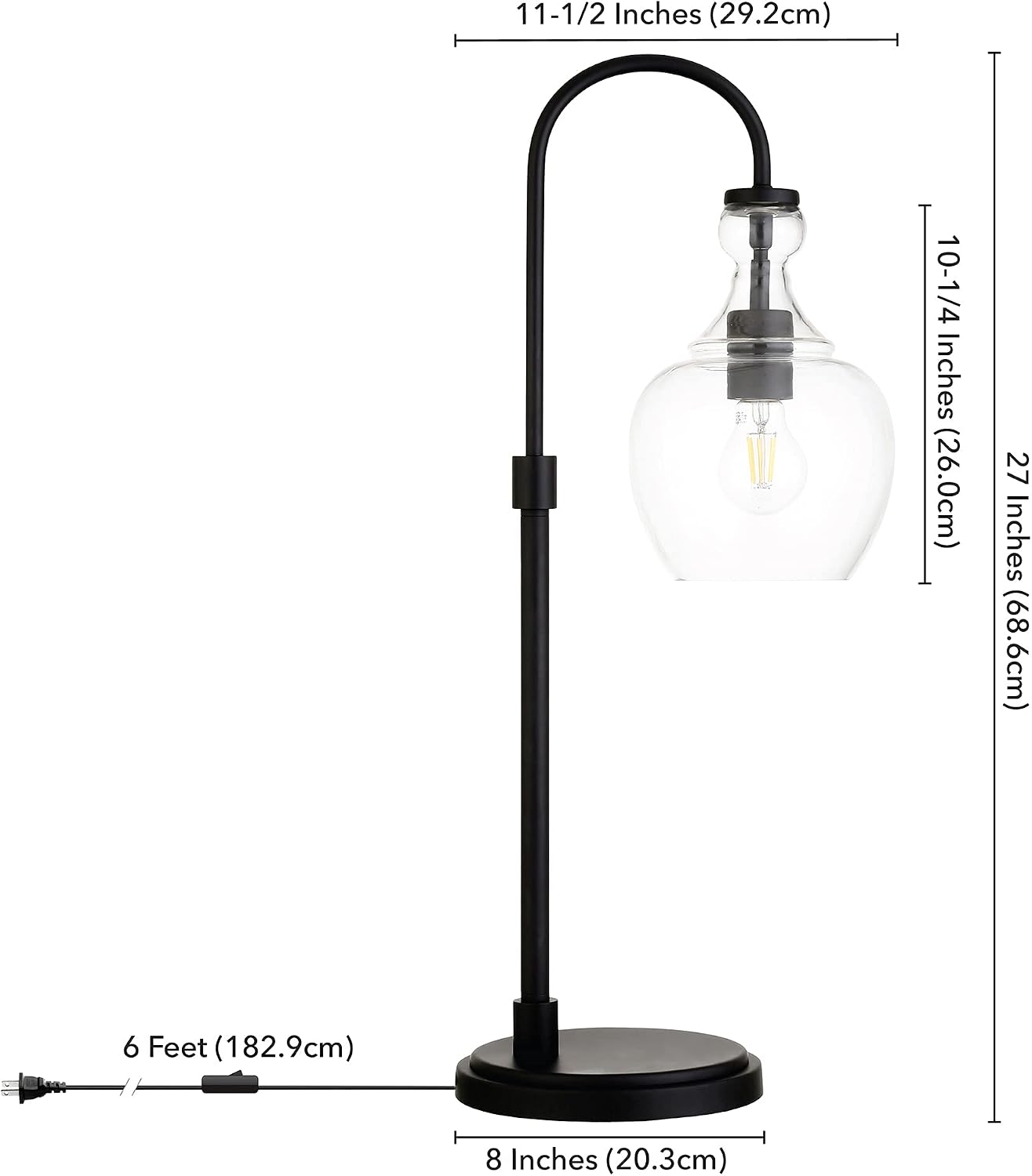 Black Bronze Clear Glass Arc Table Lamp
