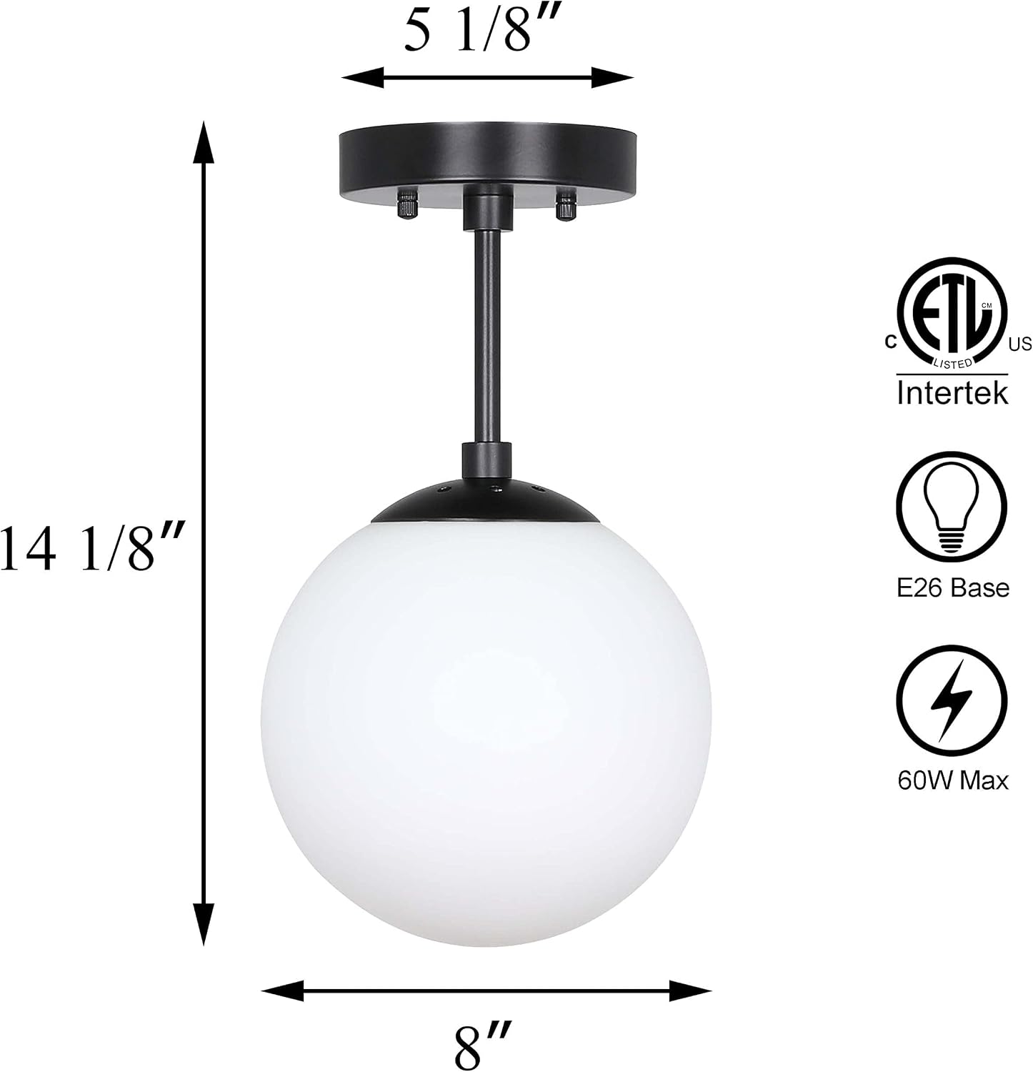 Matte Black Globe Semi Flush Light