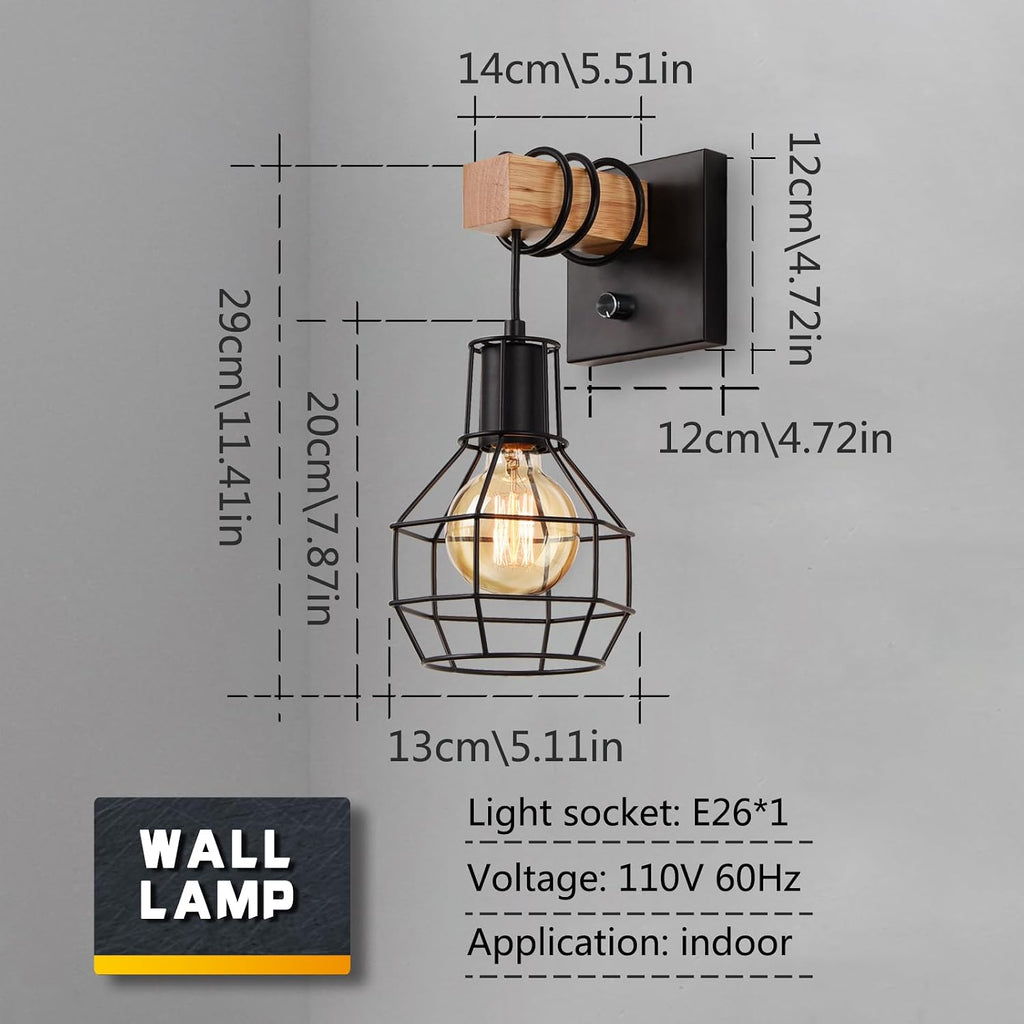 2 Pack Dimmable Black Cage Wall Sconce