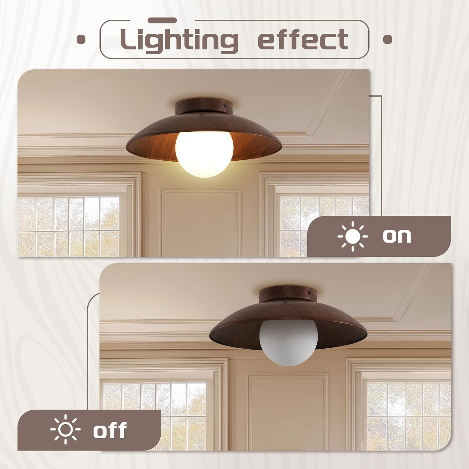 Wood Grain Glass Globe Semi Flush Light