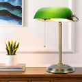 Brass Green Glass Banker Desk Lamp