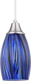 Brushed Nickel Dark Blue Glass Pendant Light