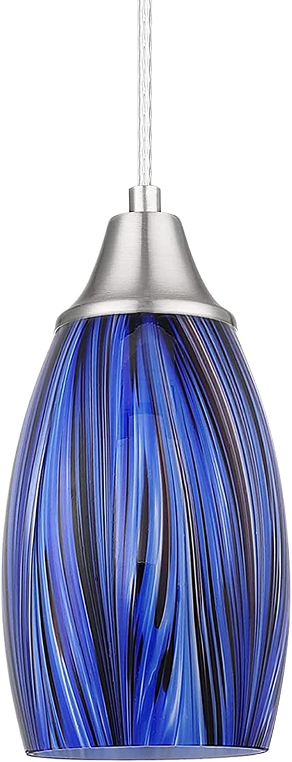 Brushed Nickel Dark Blue Glass Pendant Light