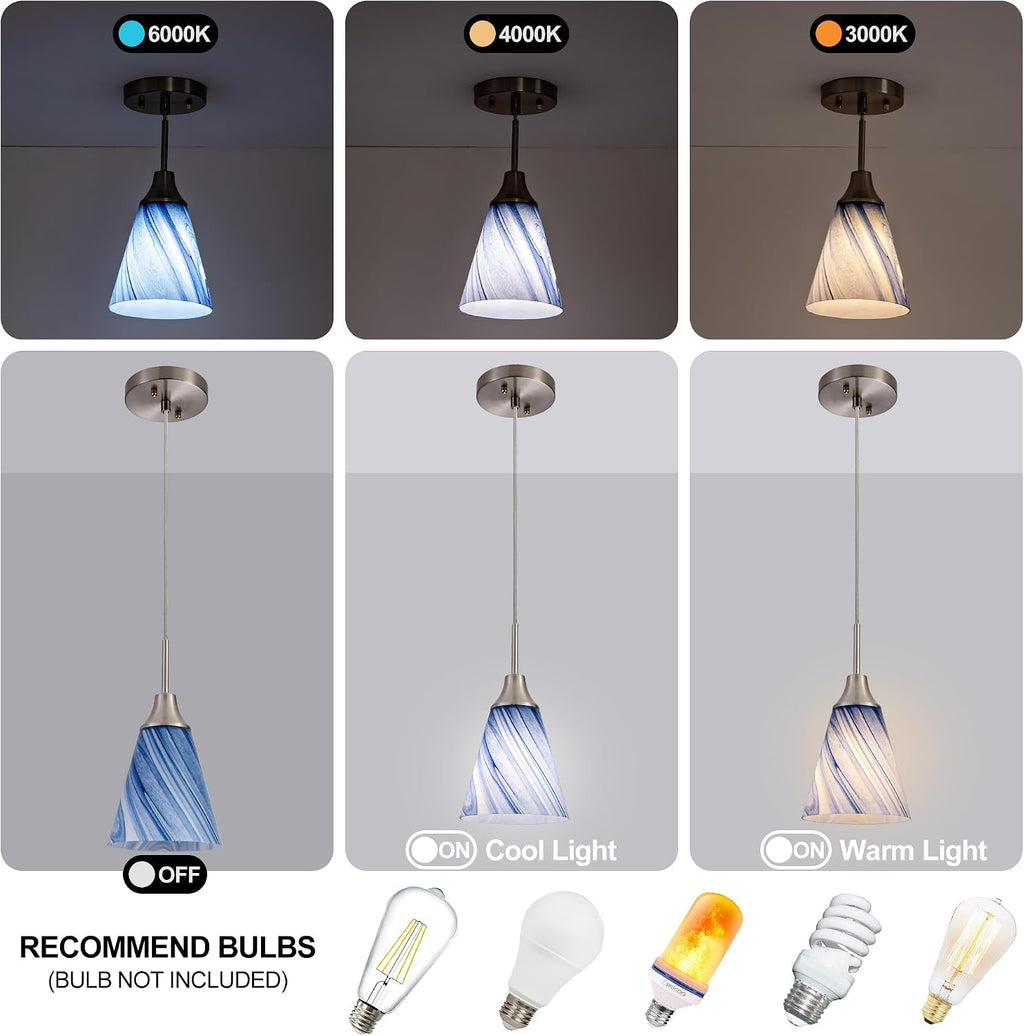 3 Pack Dark Blue Marble Glass Pendant Light