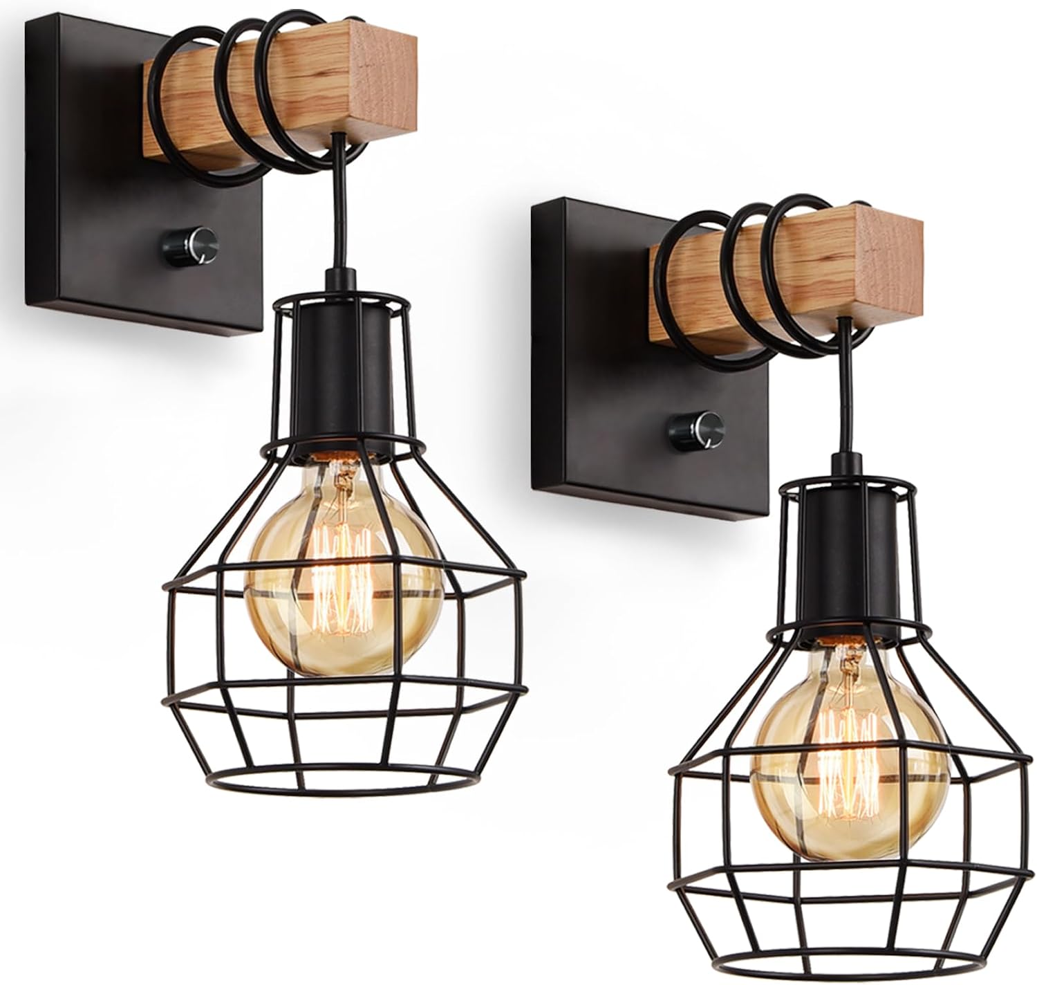 2 Pack Dimmable Black Cage Wall Sconce