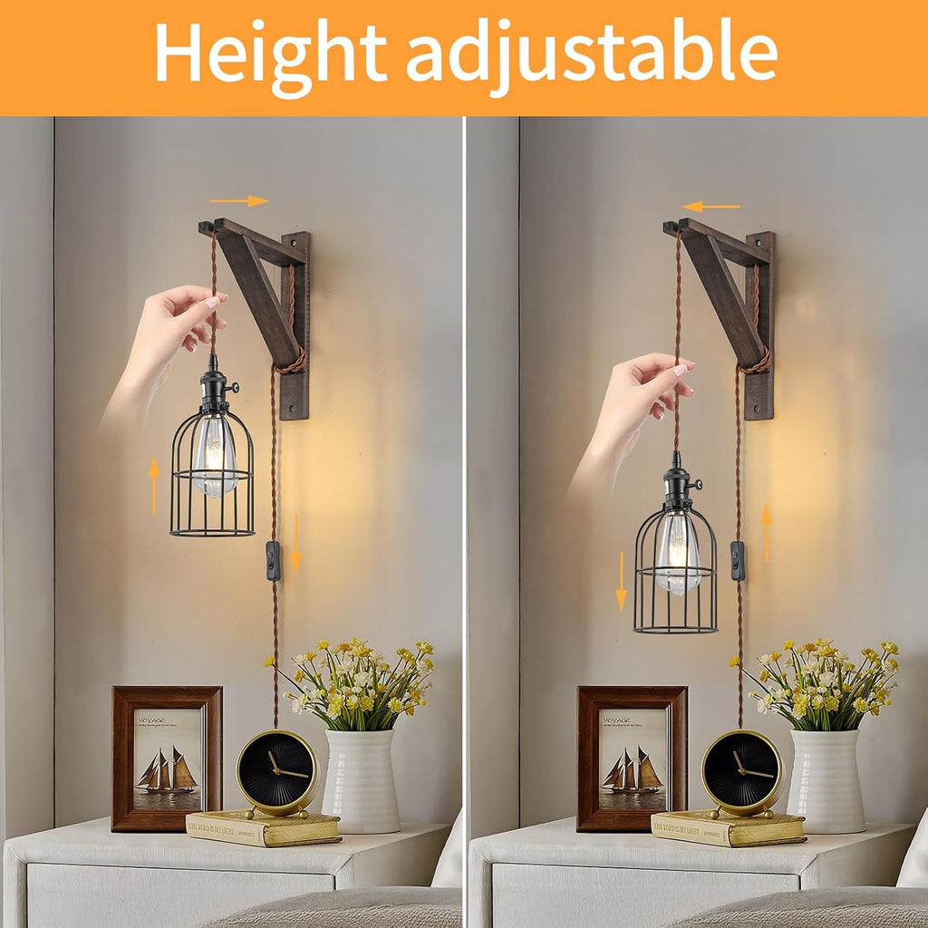 2 Pack Wood Plug-In Pendant Wall Sconce