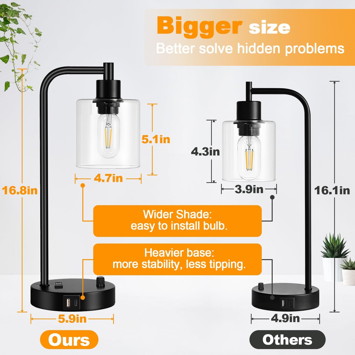 Dimmable USB Glass Table Lamp