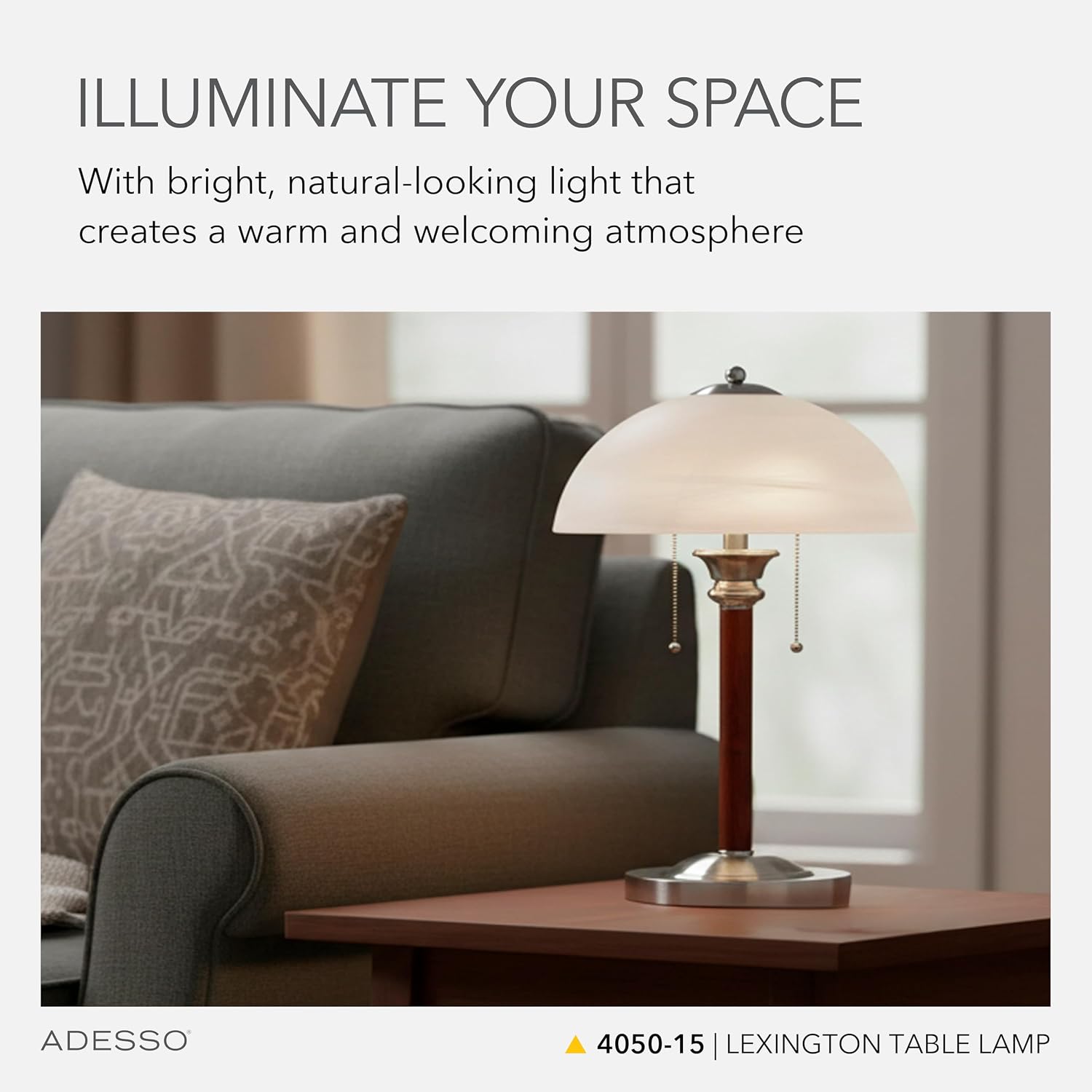 Walnut Frosted Glass Dual Pull Table Lamp