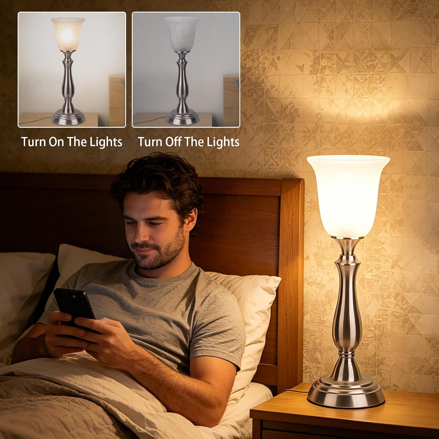 Nickel Alabaster Glass Farmhouse Table Lamp