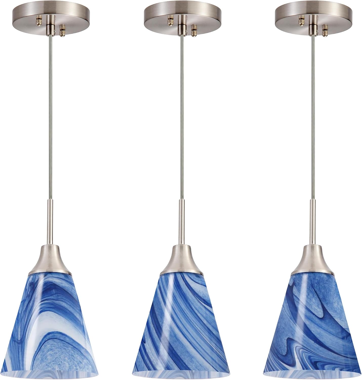 3 Pack Dark Blue Marble Glass Pendant Light