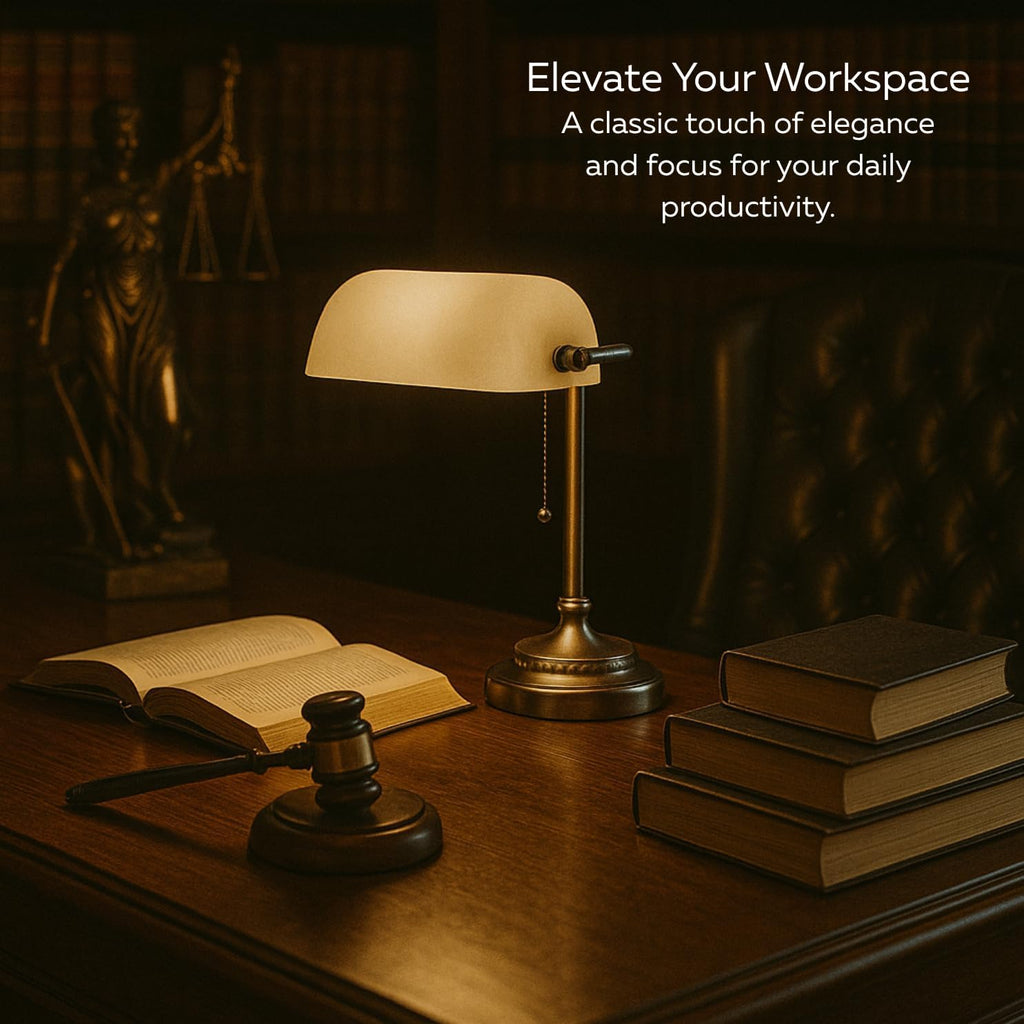 Nickel White Glass Banker Desk Lamp