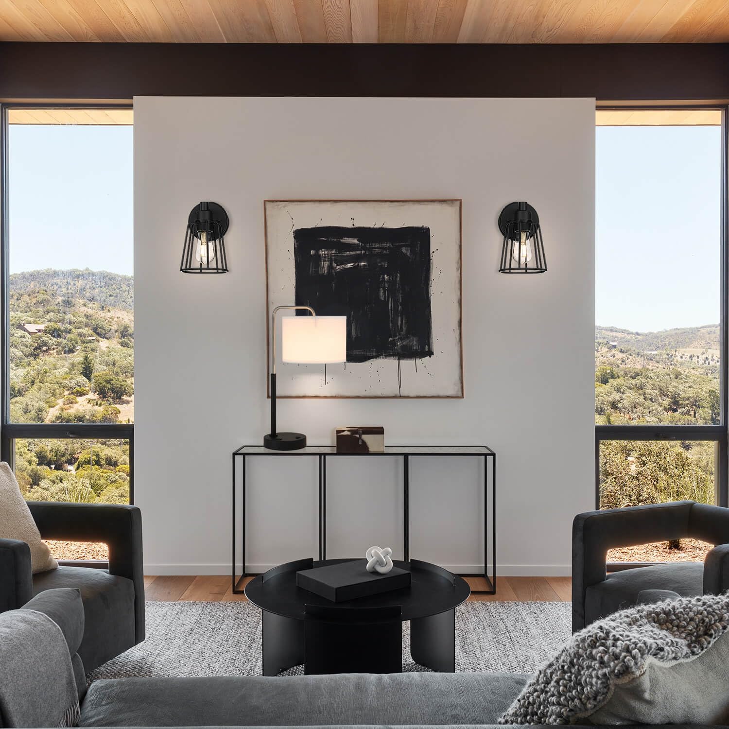 Matte Black Cage Bathroom Wall Sconce