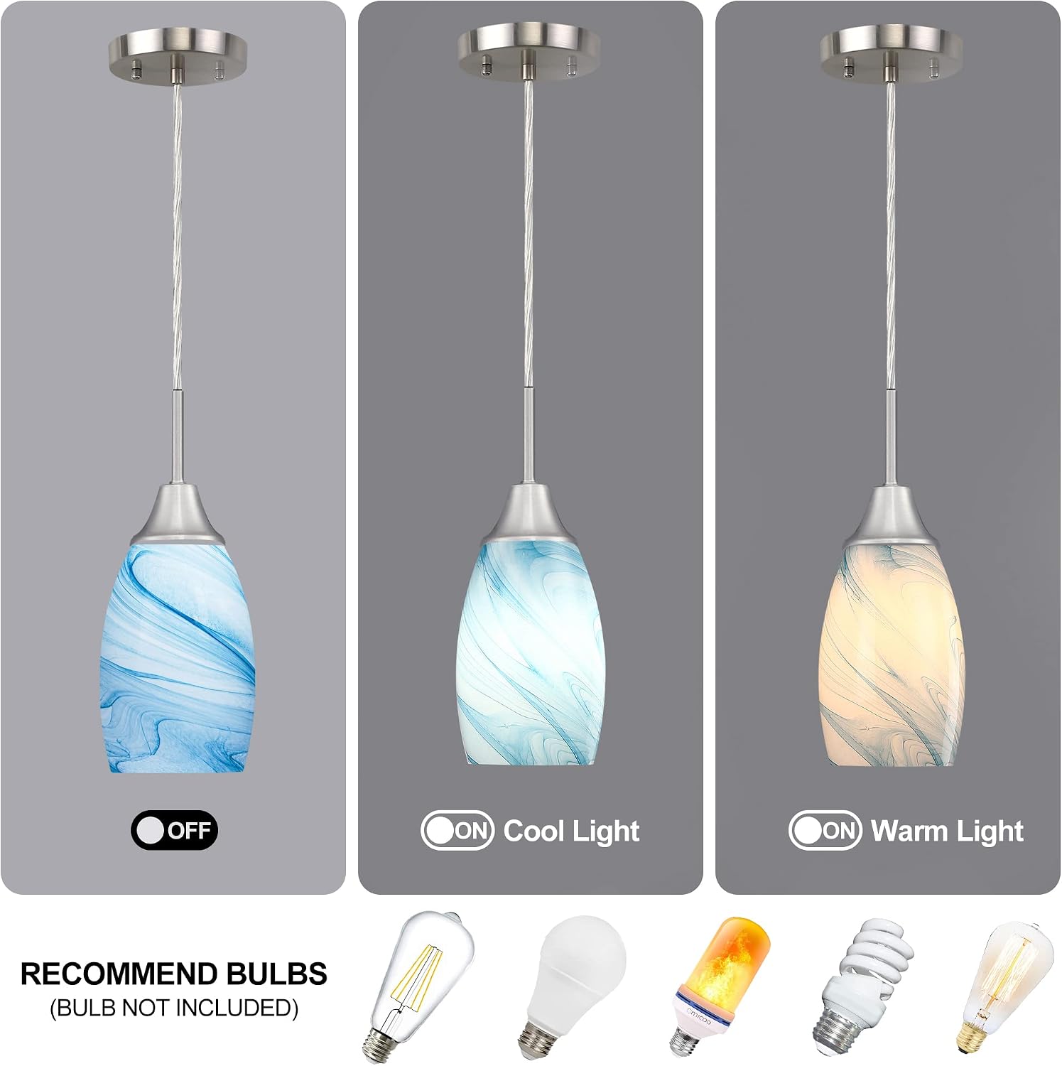 4.72" Blue Marble Oval Glass Mini Pendant Light 1 Pack