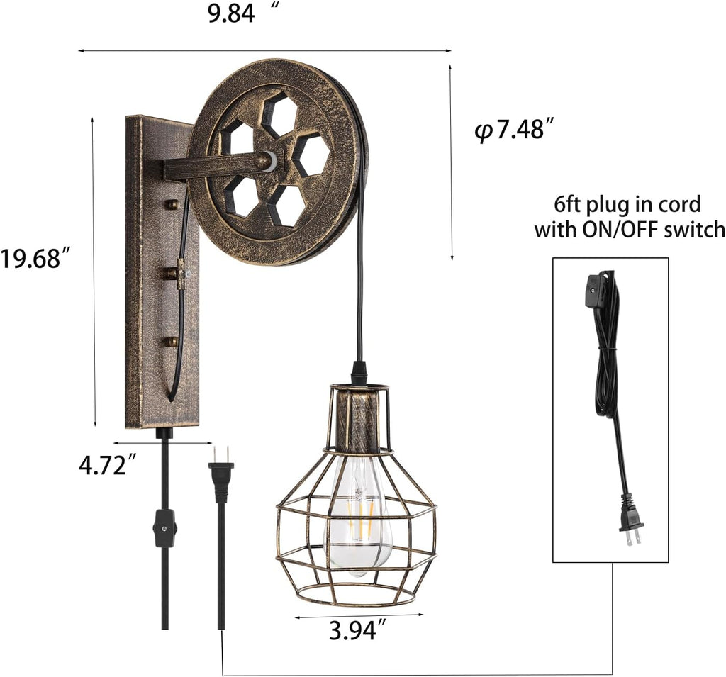 Bronze Pulley Cage Plug-In Wall Sconce