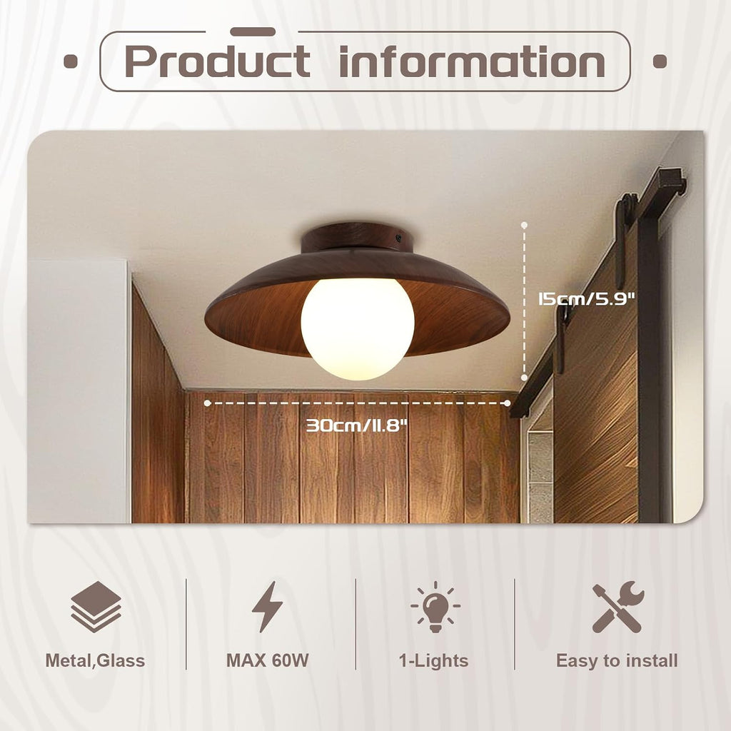 Wood Grain Glass Globe Semi Flush Light