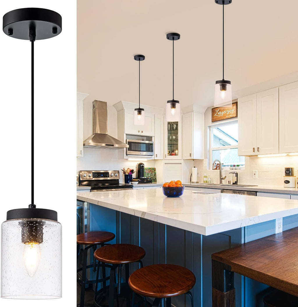 Black Bubble Seeded Glass Pendant Light