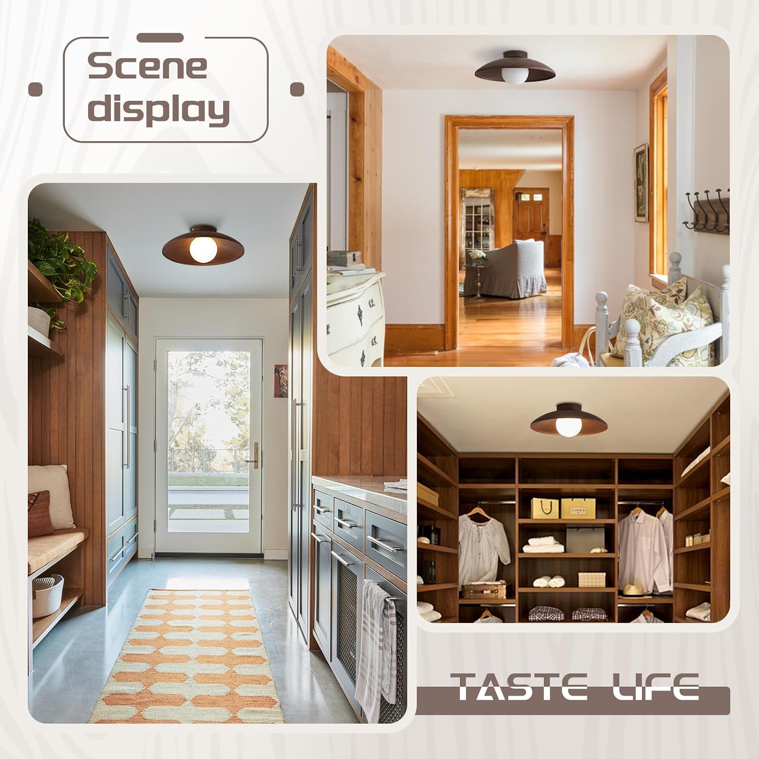 Wood Grain Glass Globe Semi Flush Light