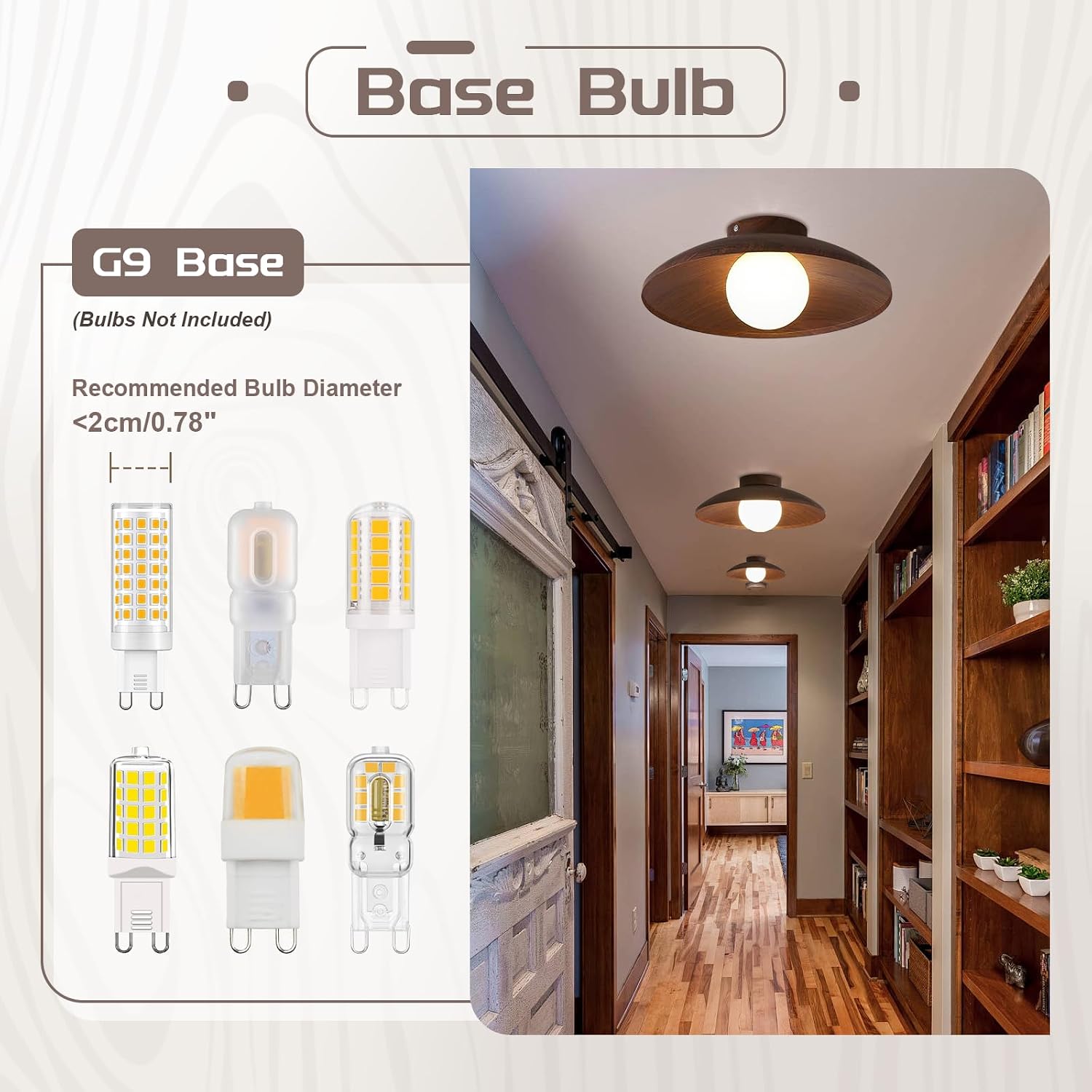 Wood Grain Glass Globe Semi Flush Light