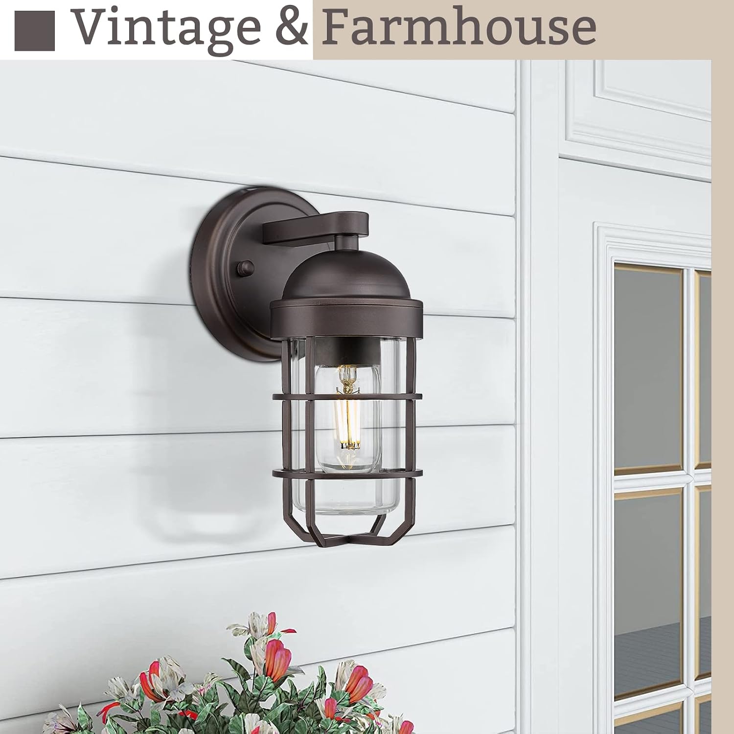 Bronze Cage Clear Glass Outdoor Wall Lantern