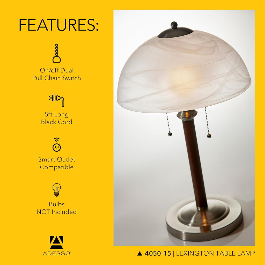 Walnut Frosted Glass Dual Pull Table Lamp