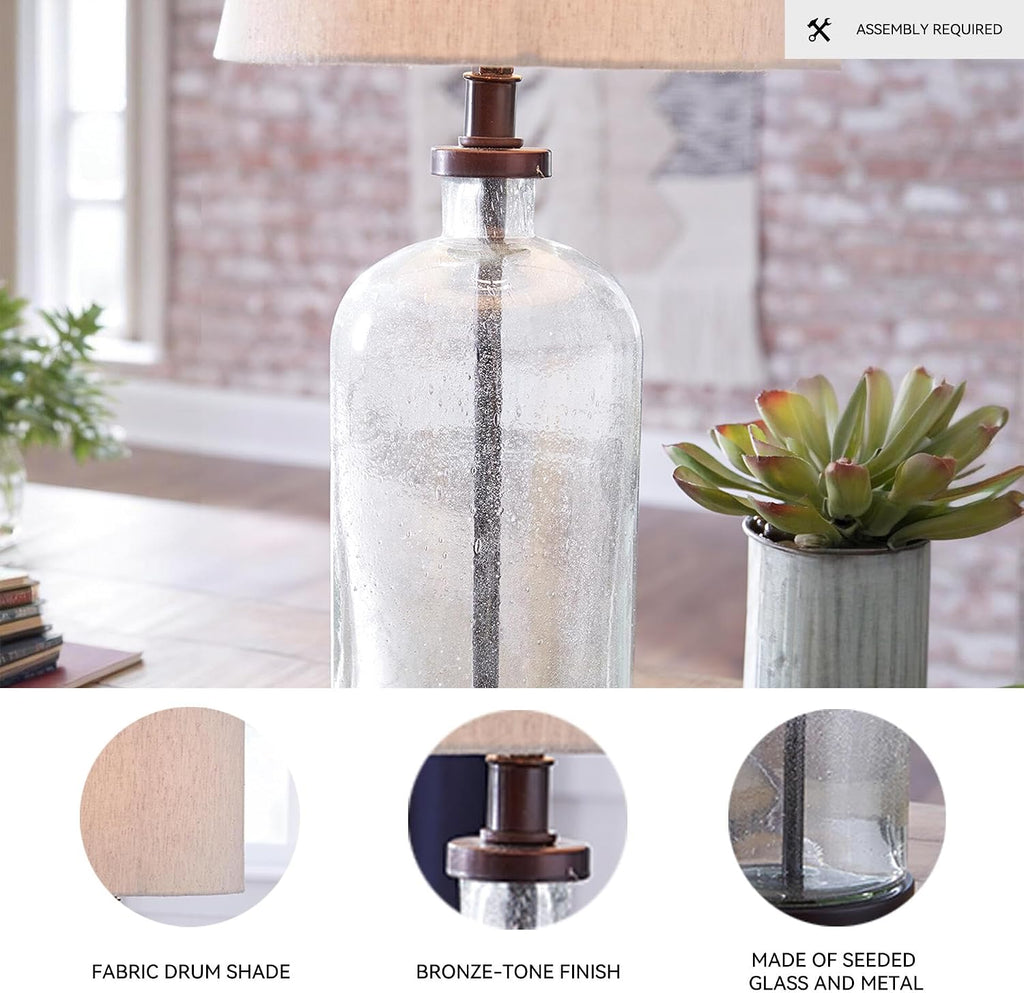22.5" Bronze Seeded Glass Bandile Table Lamp
