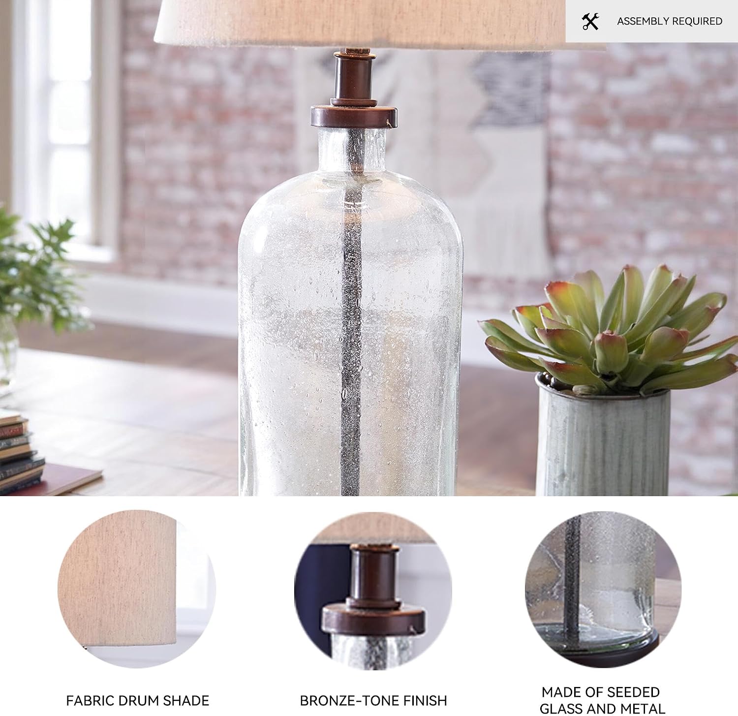 22.5" Bronze Seeded Glass Bandile Table Lamp