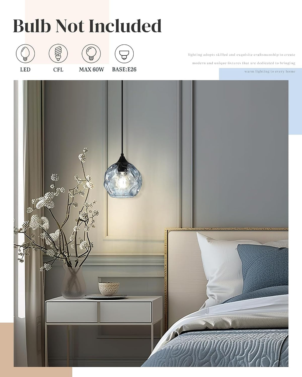 Blue Hammered Glass 1-Light Kitchen Pendant Light
