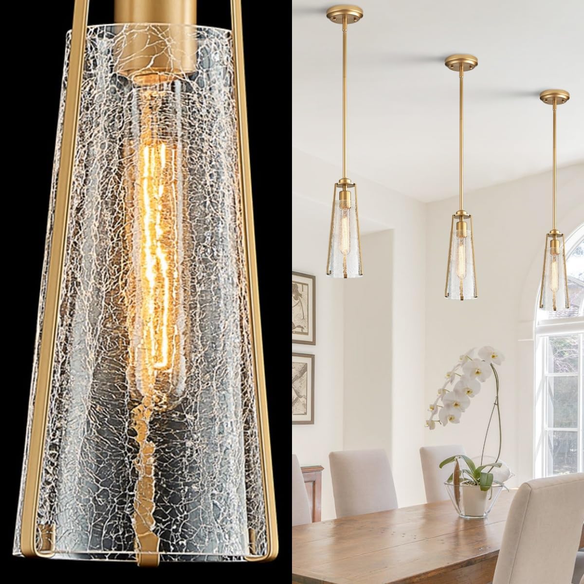 5" Gold Crackle Glass Mini Pendant Light
