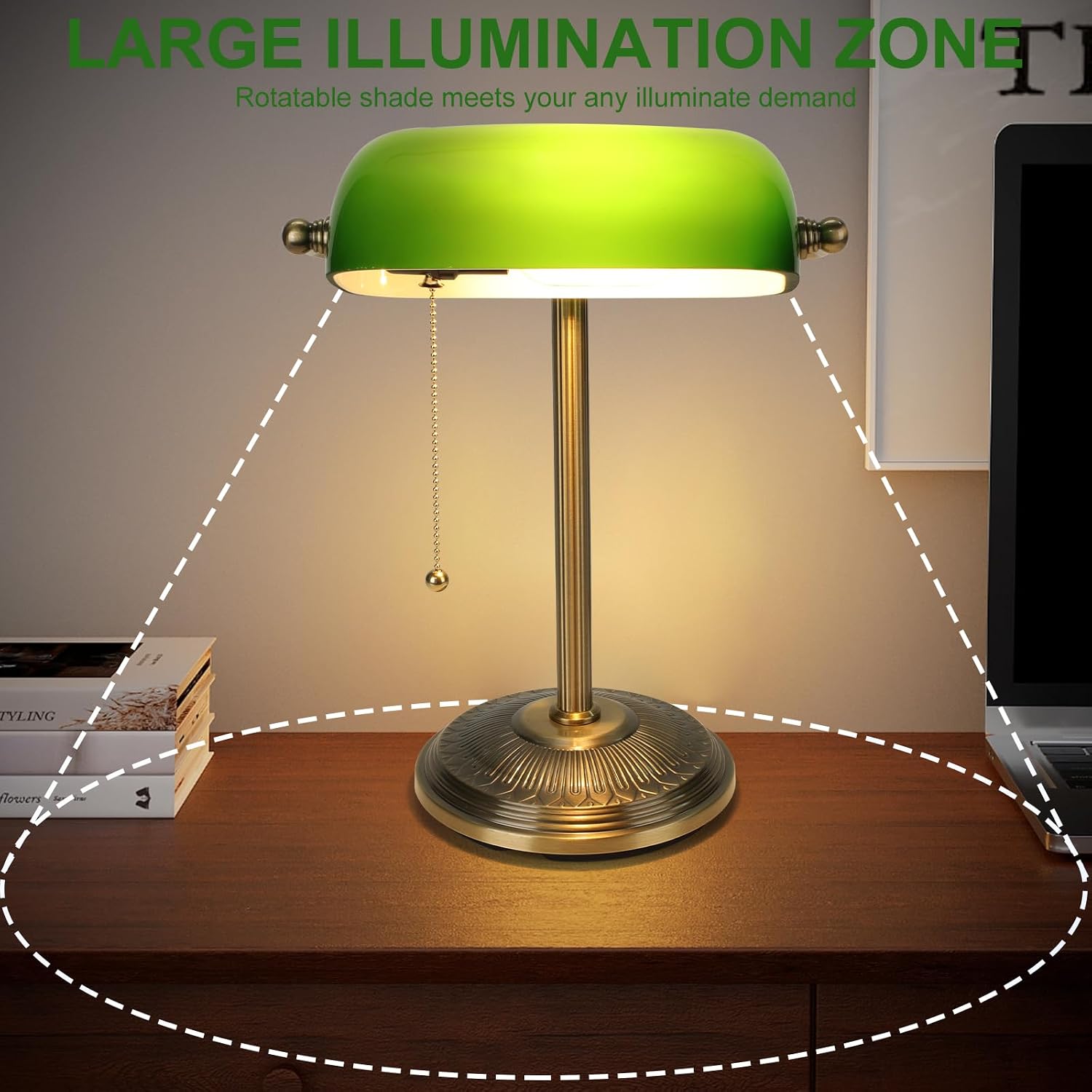 Brass Green Glass Banker Desk Lamp