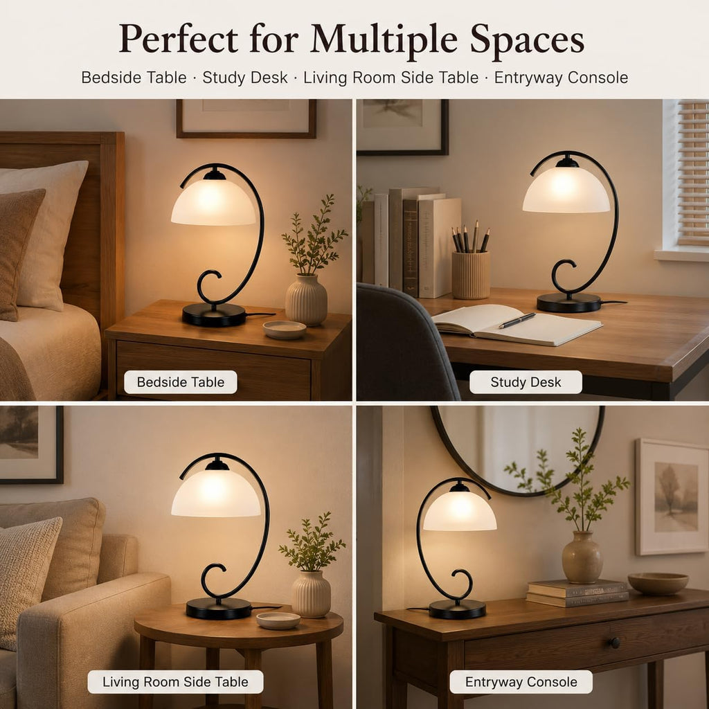 17.5" Sand Black Frosted Glass Dome Bedside Table Lamp
