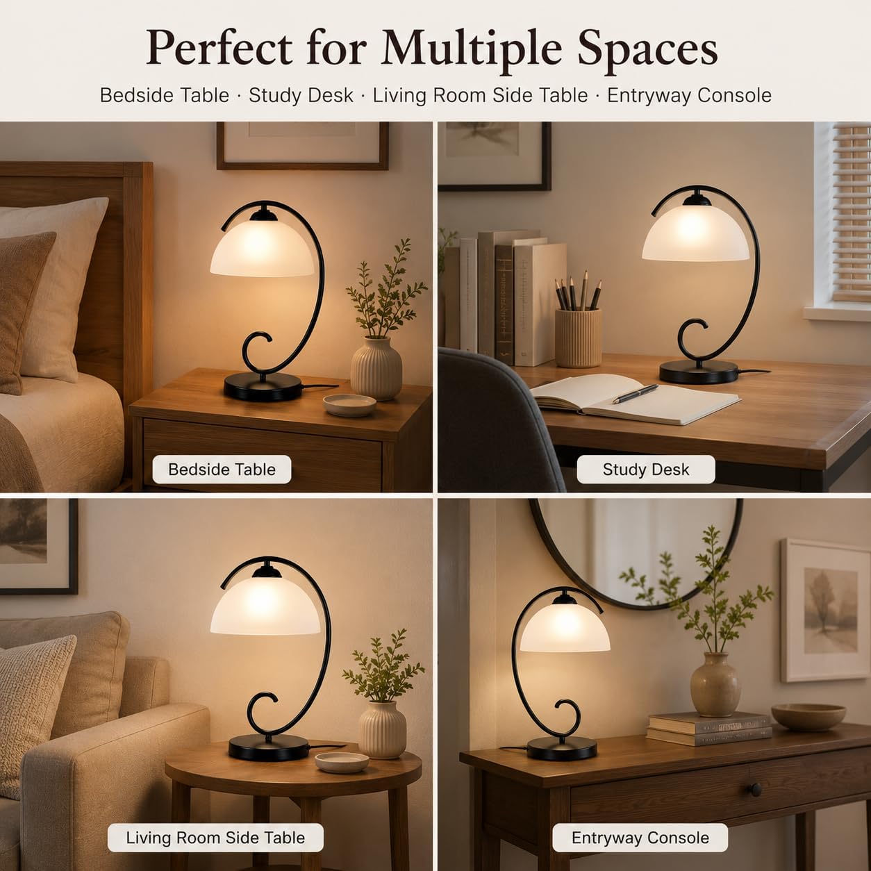 17.5" Sand Black Frosted Glass Dome Bedside Table Lamp