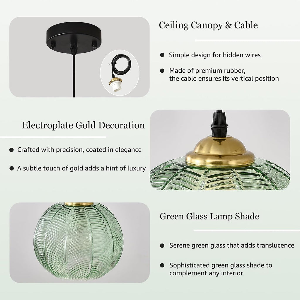 9.8" Green Ribbed Globe Pendant Light