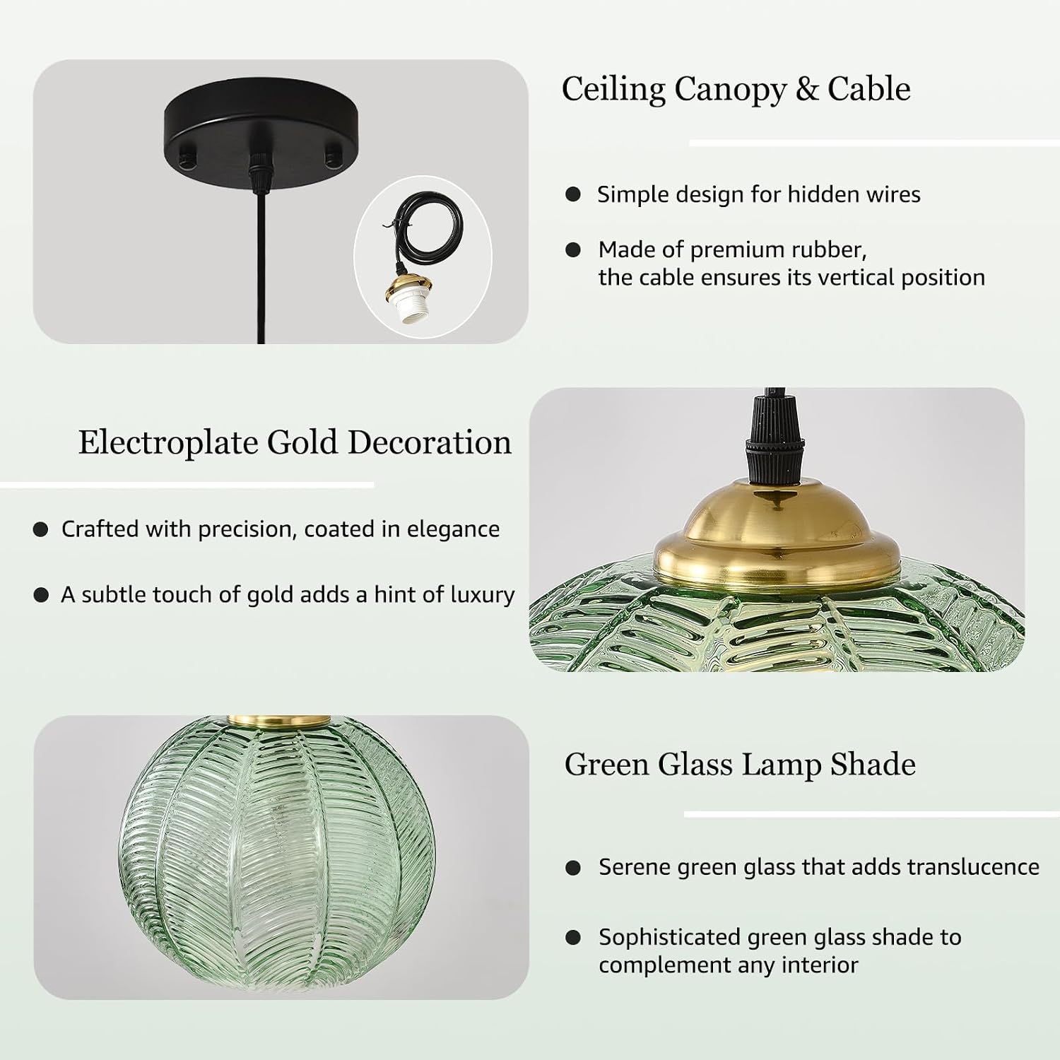 9.8" Green Ribbed Globe Pendant Light