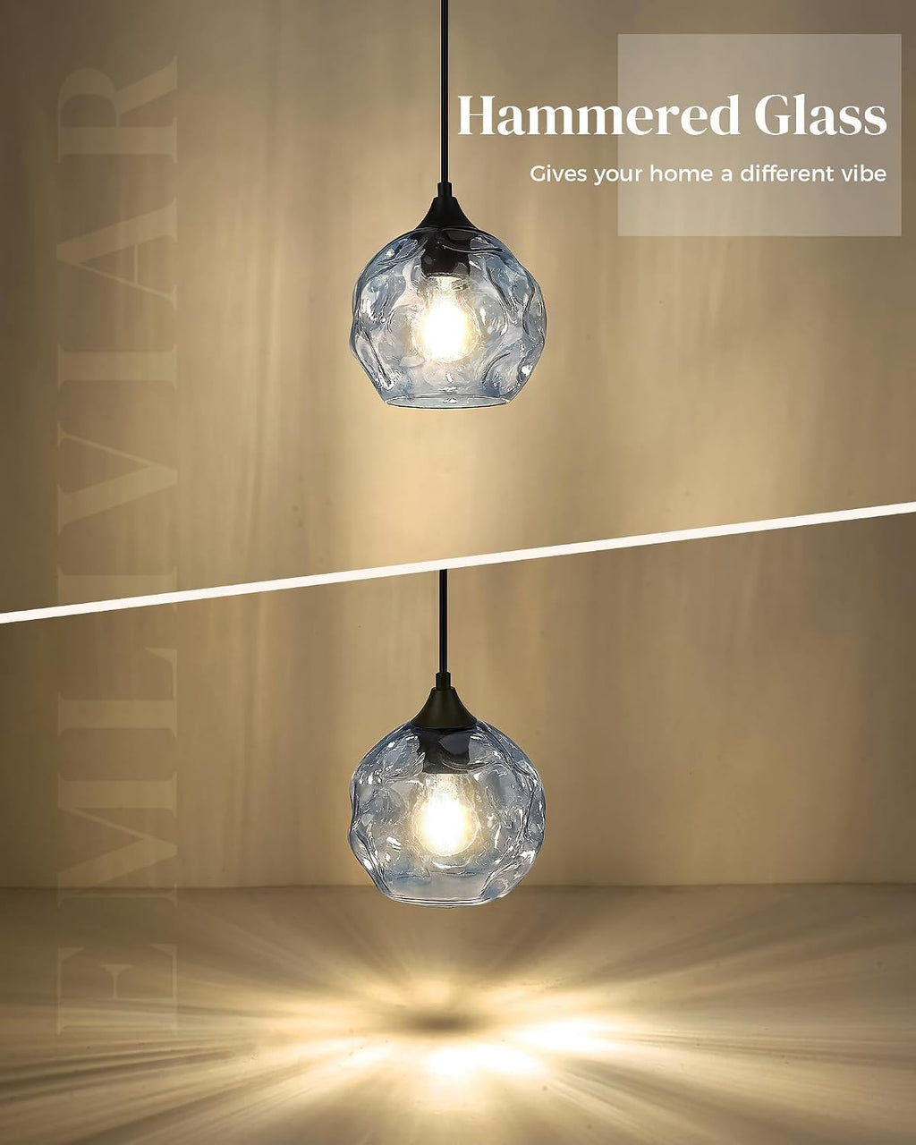 Blue Hammered Glass 1-Light Kitchen Pendant Light