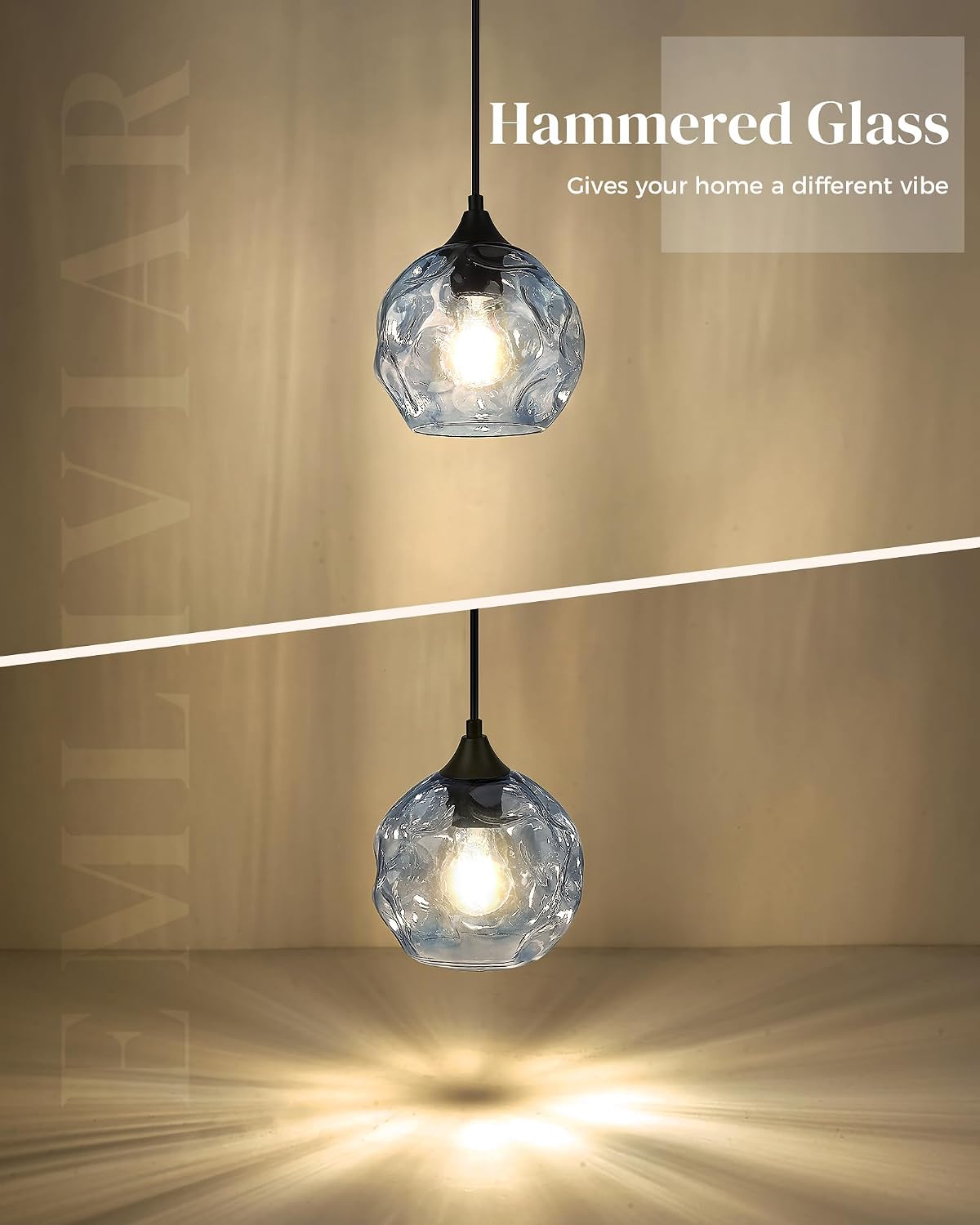 Blue Hammered Glass 1-Light Kitchen Pendant Light