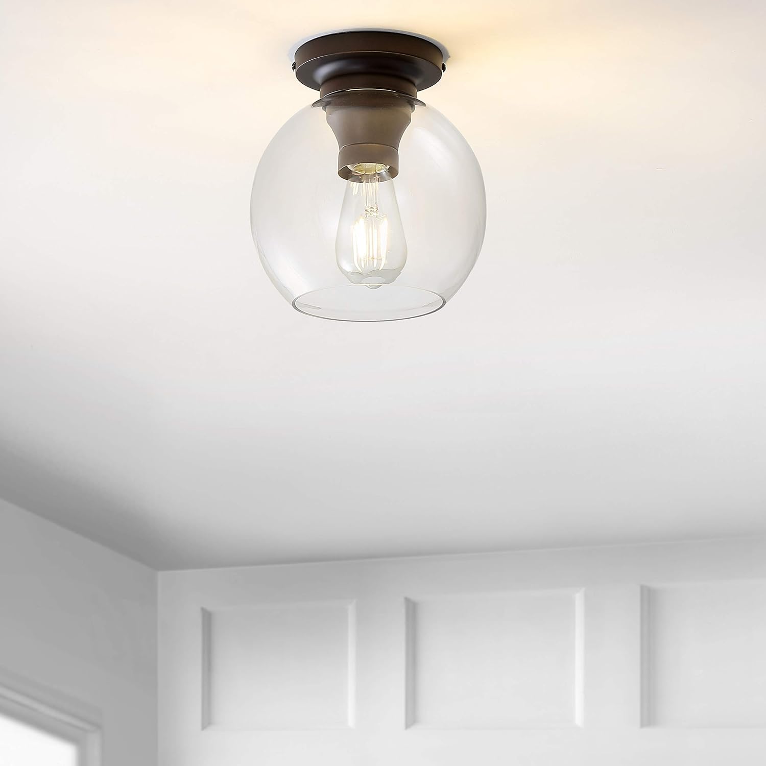 Bronze Clear Globe LED Flush Ceiling Light