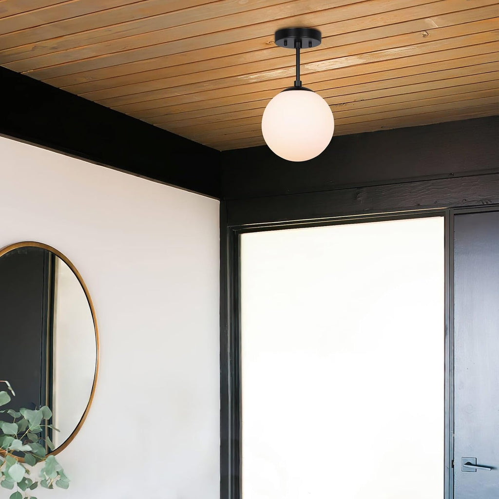 Matte Black Globe Semi Flush Light