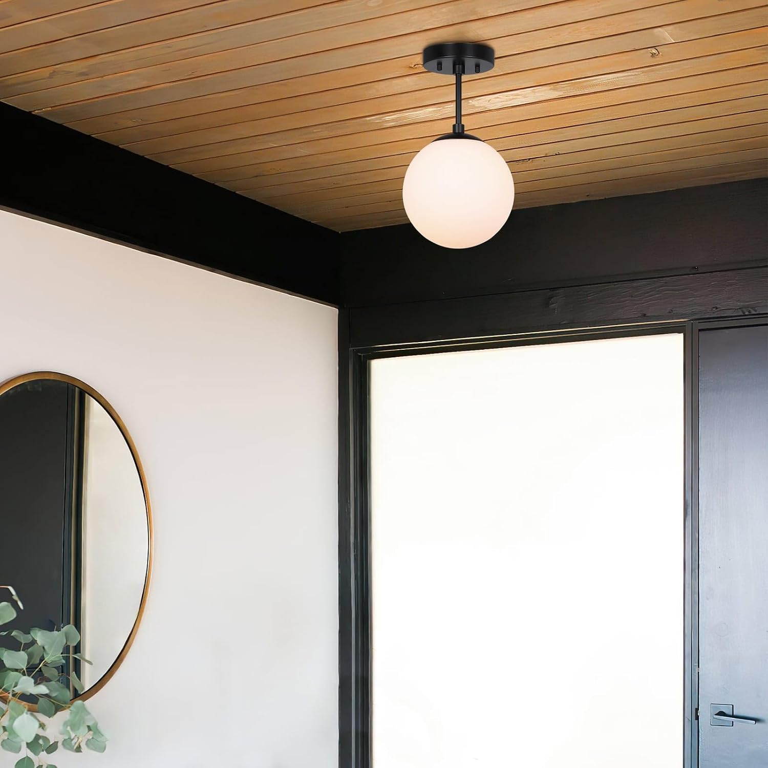 Matte Black Globe Semi Flush Light