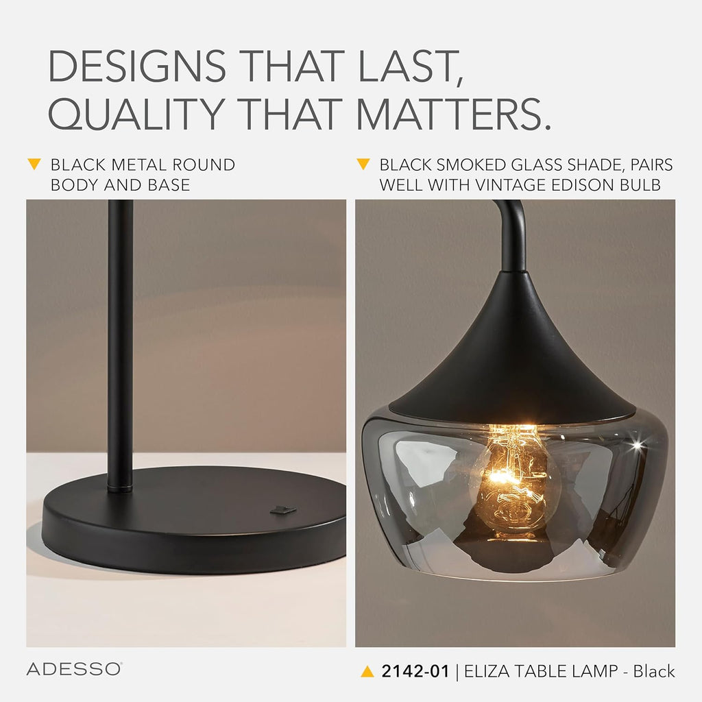 Black Smoked Glass Dome Table Lamp