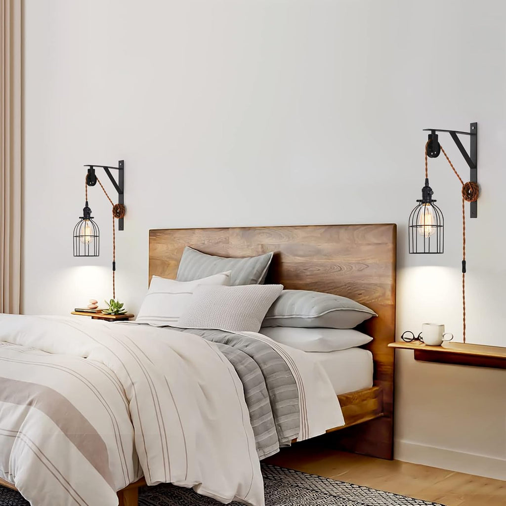 2 Pack Pulley Plug-In Wall Pendant Light