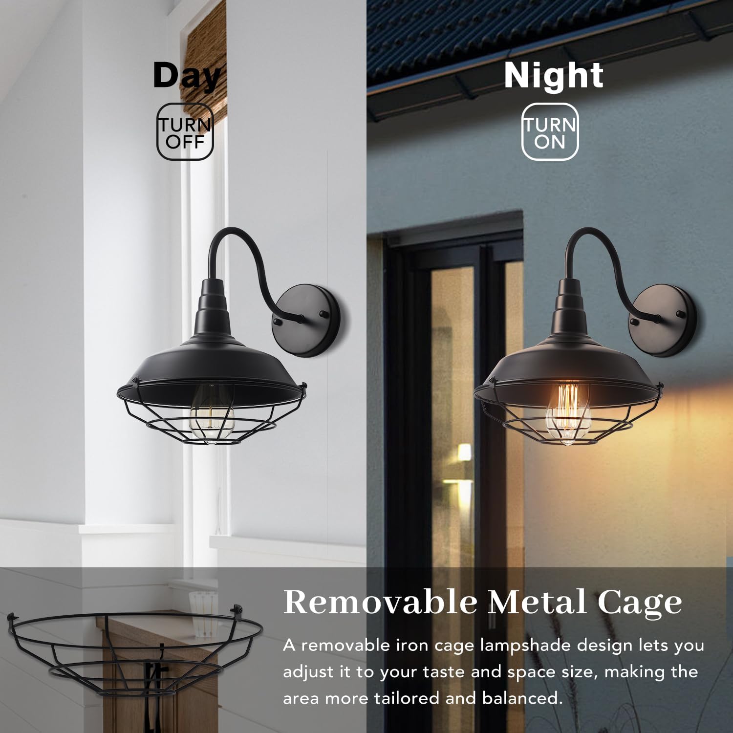 2 Pack Black Dome Cage Outdoor Barn Wall Light