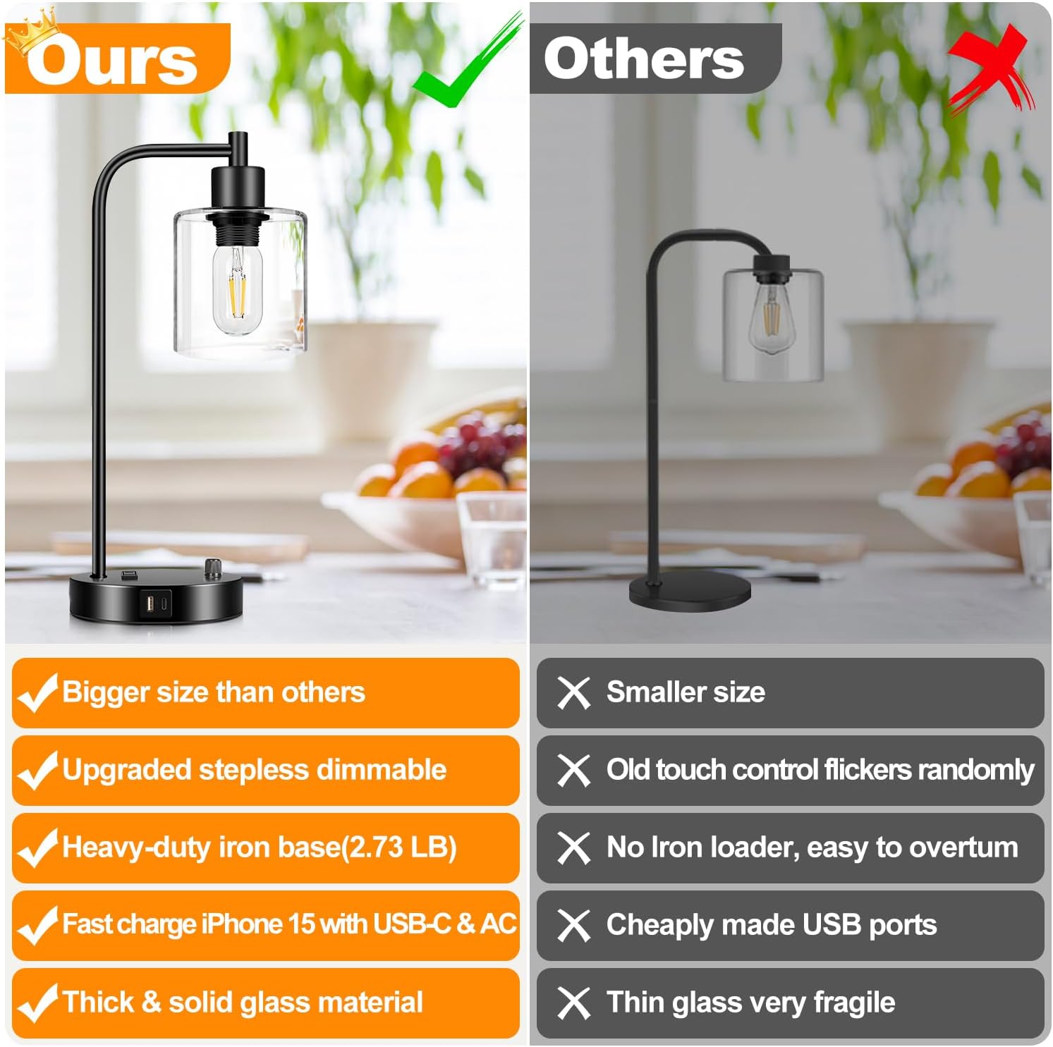 Dimmable USB Glass Table Lamp