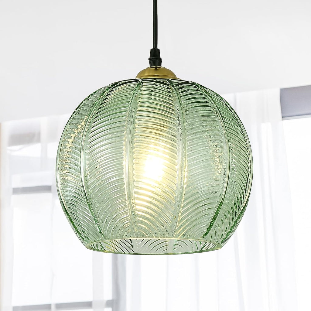 9.8" Green Ribbed Globe Pendant Light