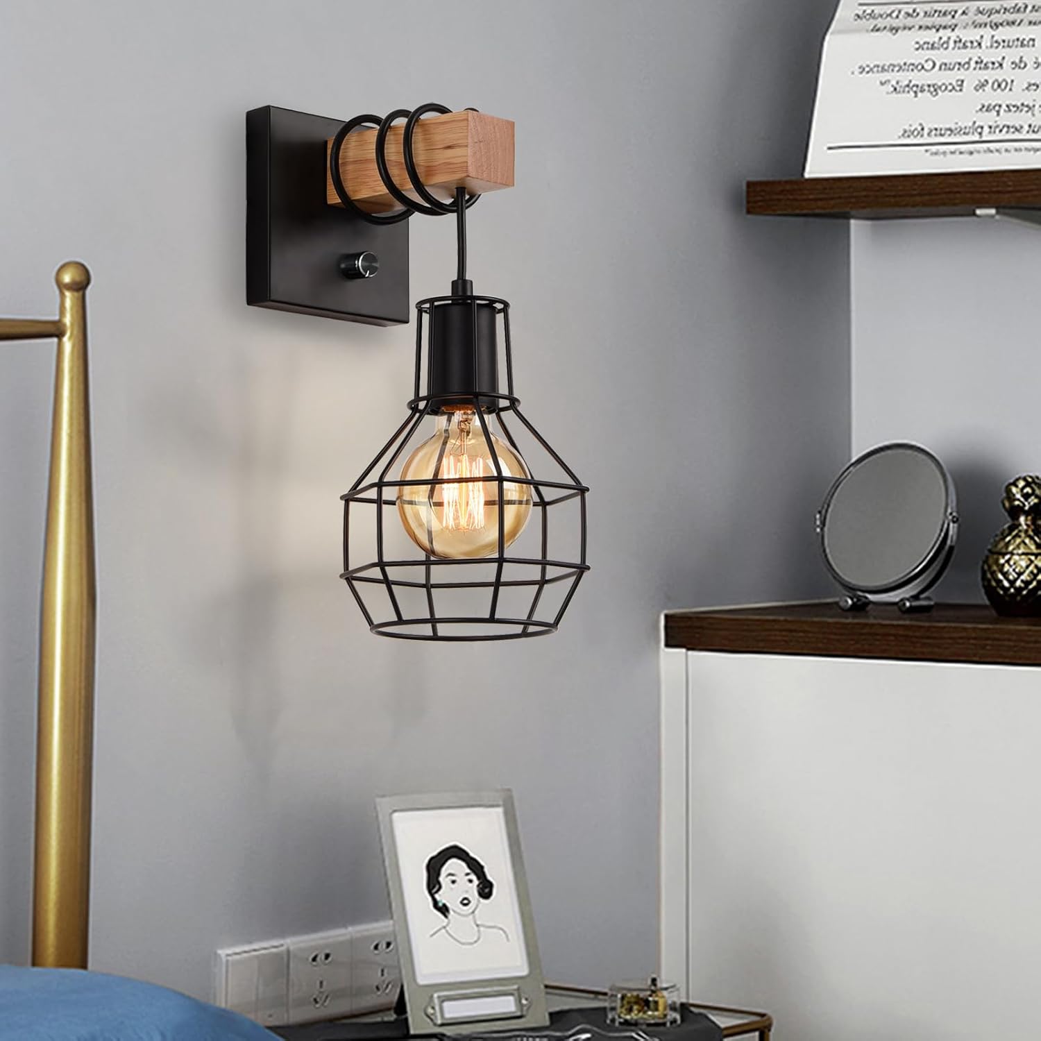 2 Pack Dimmable Black Cage Wall Sconce