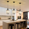 Square Water Ripple Glass Black Pendant Light 1 Pack