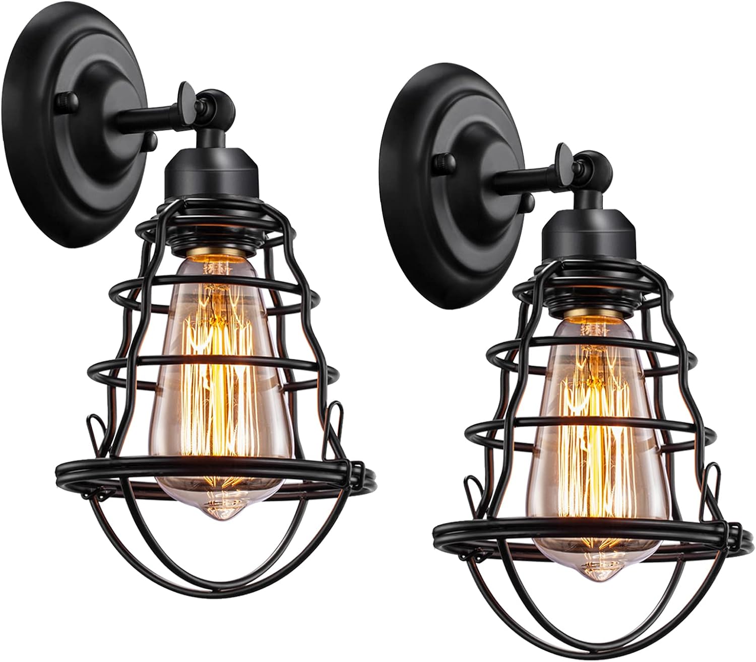 2 Pack Black Wire Cage Farmhouse Wall Sconce